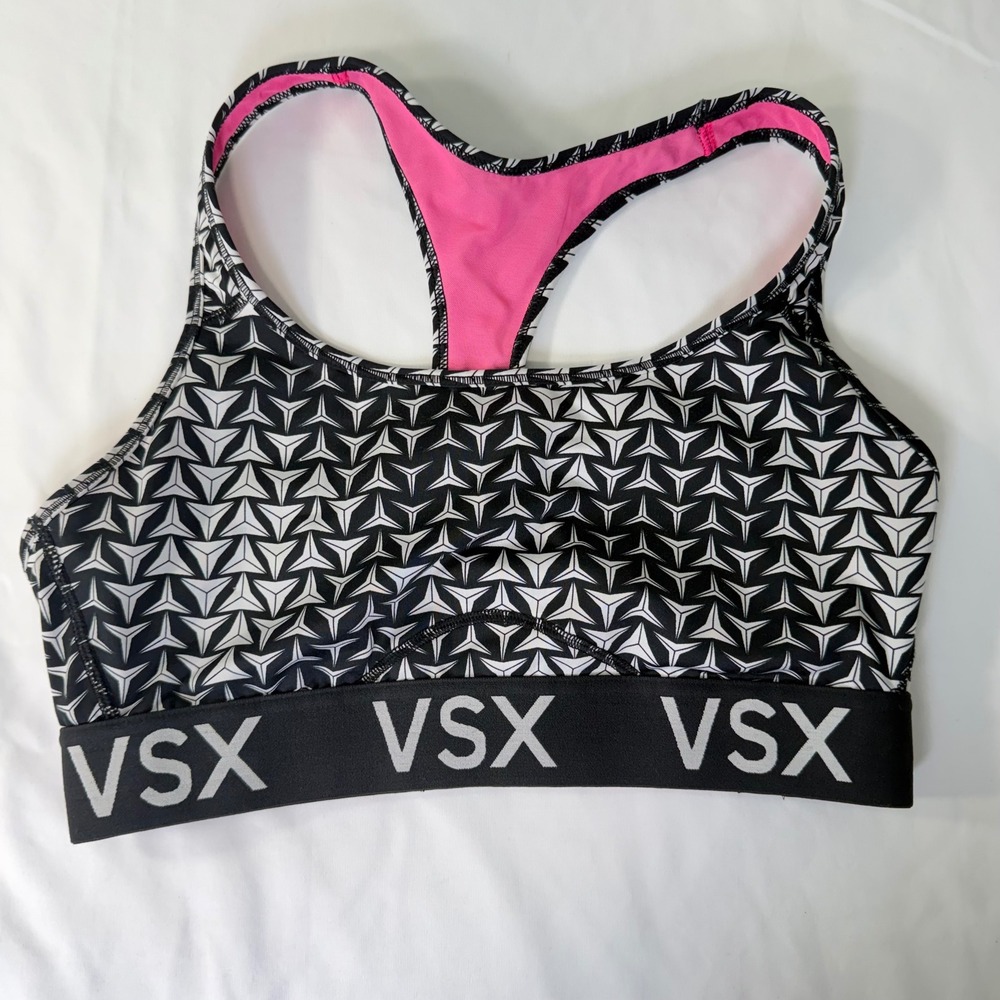 Victoria's Secret VSX The Player Racerback Sport Bra Black Grey Pattern Size L